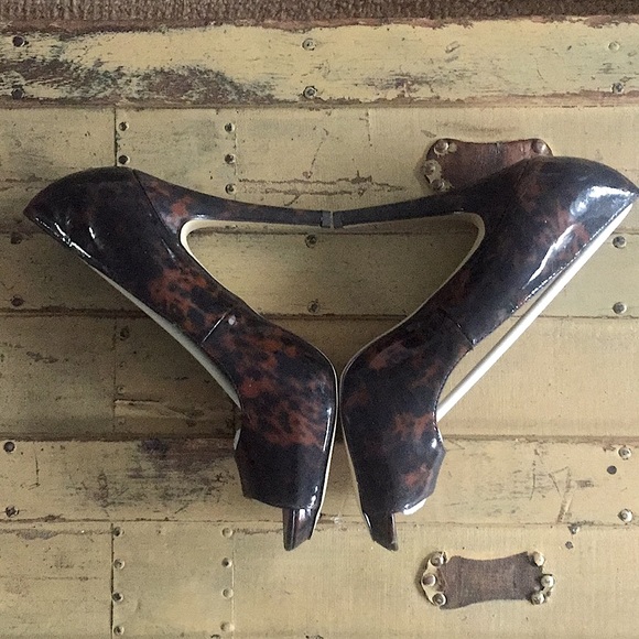 ASOS HEELS TORTOISE PATENT LEATHER PEEP TOE HIGH HEELS 9 US - Picture 4 of 10